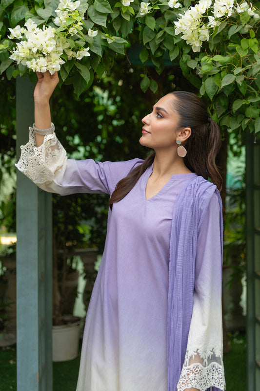 Soft Violet Readymade Crochet Kurta Set with Dupatta