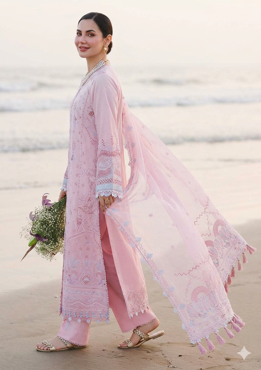 Qalamkar Pink Lawn Salwar Kameez Online in KSA Riyadh Saudi Arabia Oman Bahrain Qatar