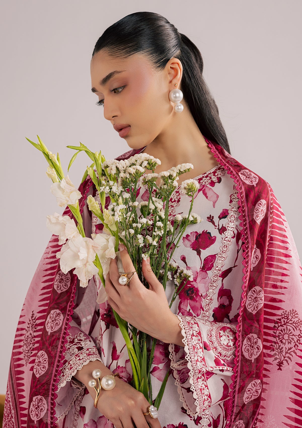 Raspberry Pink Embroidered Lawn Dress Material Online in Sri Lanka India Australia