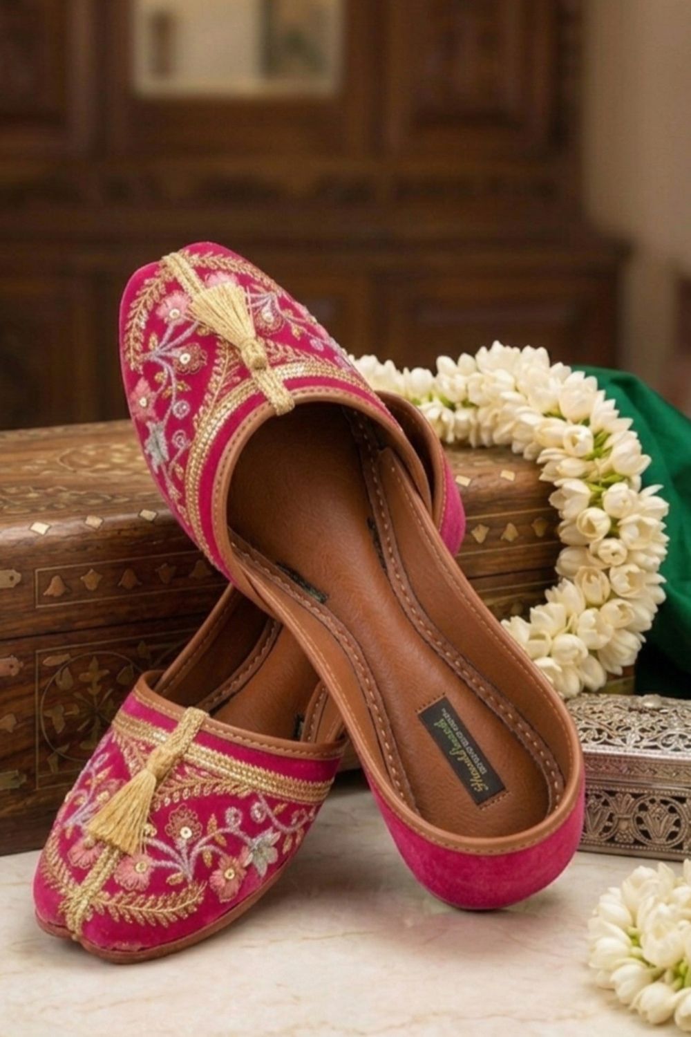 Raspberry Pink Velvet Jutti Online in Dubai UAE Abudhabi Ajman Sharjah