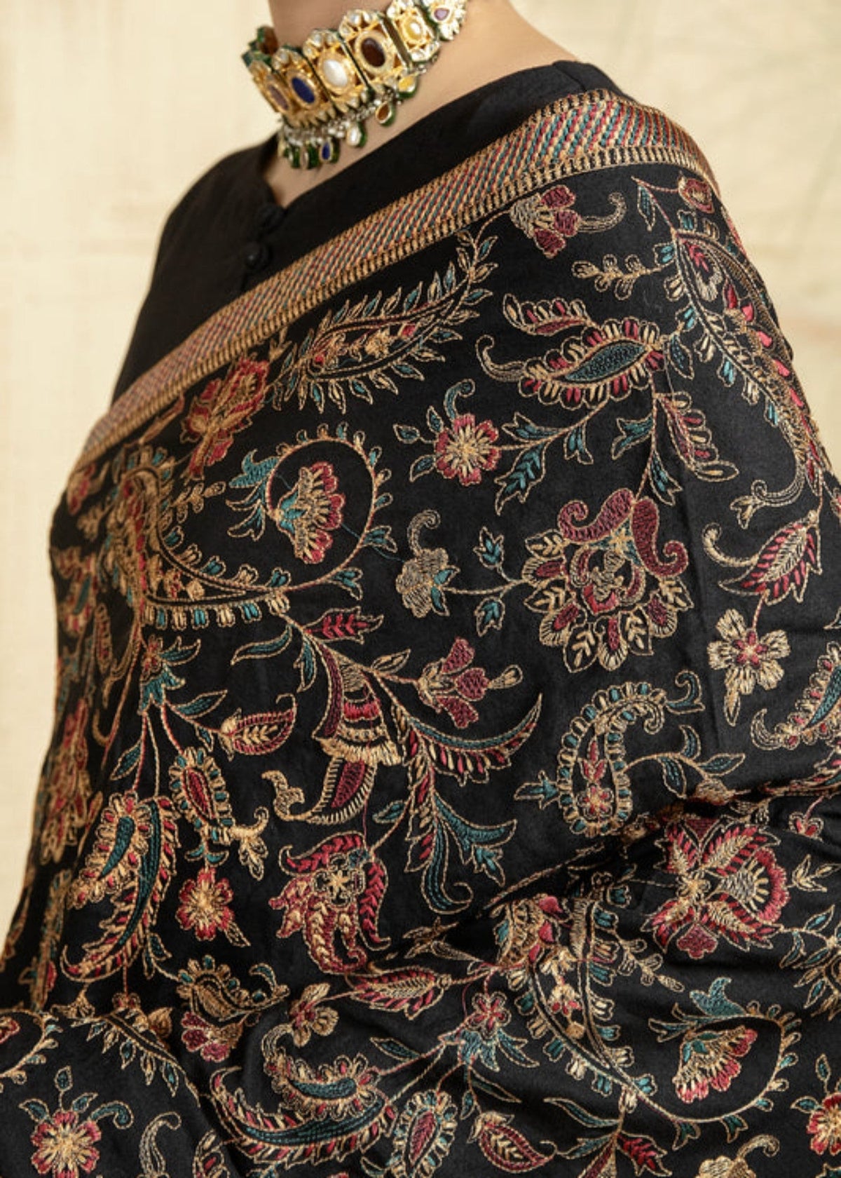 Raw Silk Black Embroidered Shawl Online in Sri Lanka India Australia