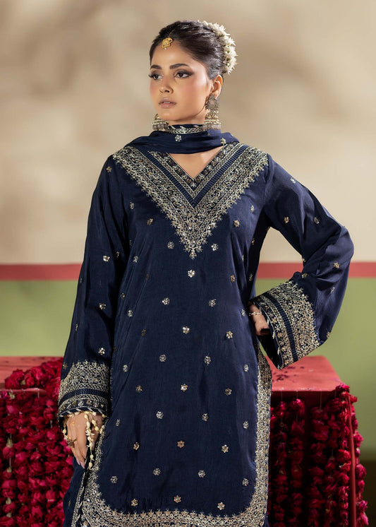 Raw Silk Blue Farshi Shalwar Pakistani Outfit Online in KSA Riyadh Saudi Arabia Oman Bahrain Qatar