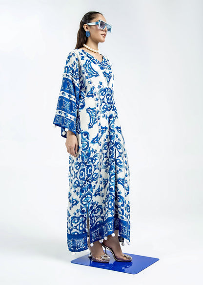 Raw Silk Blue Kaftan with Capri Online in Dubai UAE Abudhabi Ajman Sharjah