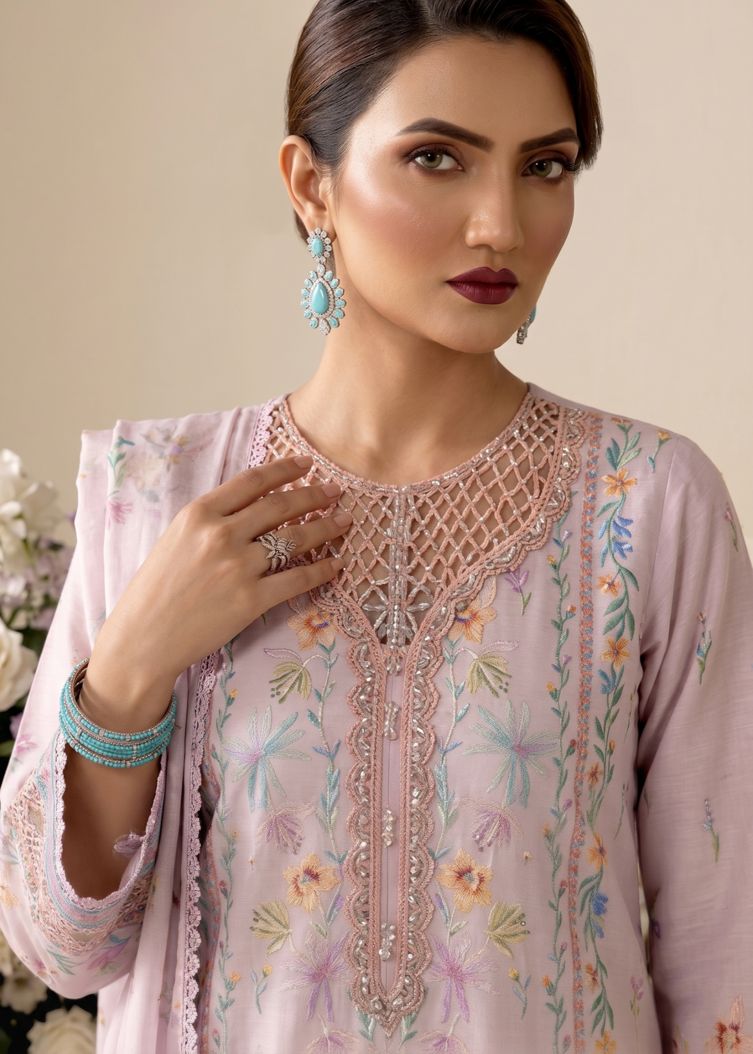 Raw Silk Blush Pink Embroidered Partywear Suit Online in UK USA Canada