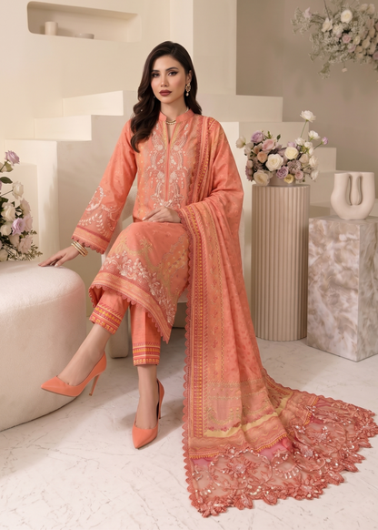 Raw Silk Coral Pink Straight Trouser Suit Online in KSA Riyadh Saudi Arabia Oman Bahrain Qatar
