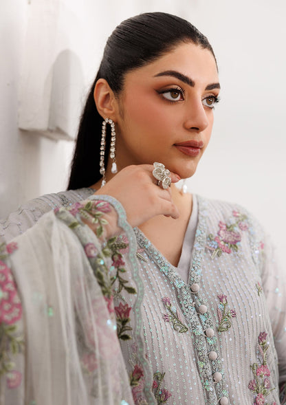 Raw Silk Embroidered Ash Grey Pakistani Outfit Online in KSA Riyadh Saudi Arabia Oman Bahrain Qatar