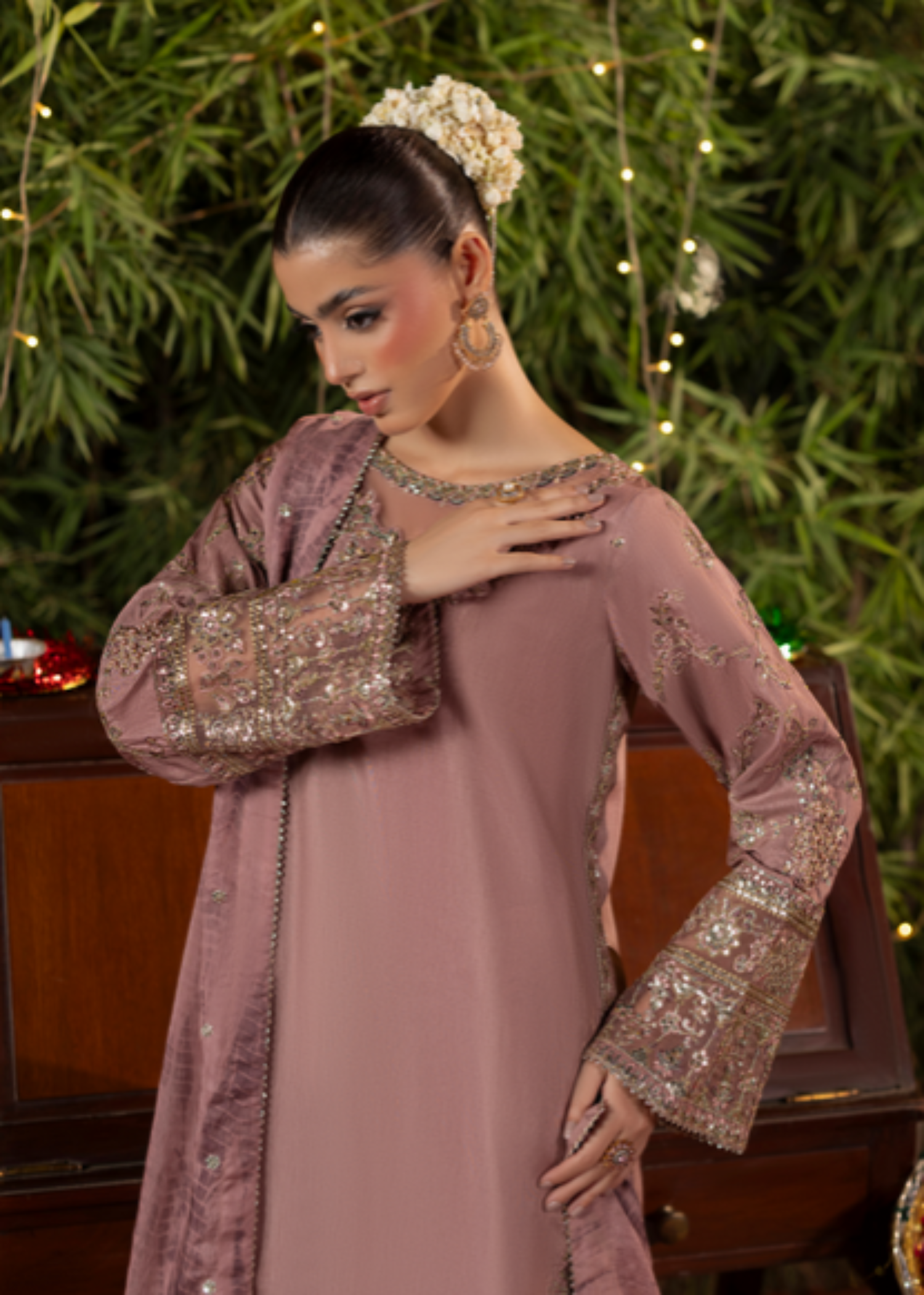 Raw Silk Embroidered Mauve Ladies Suit Online in UK USA Canada