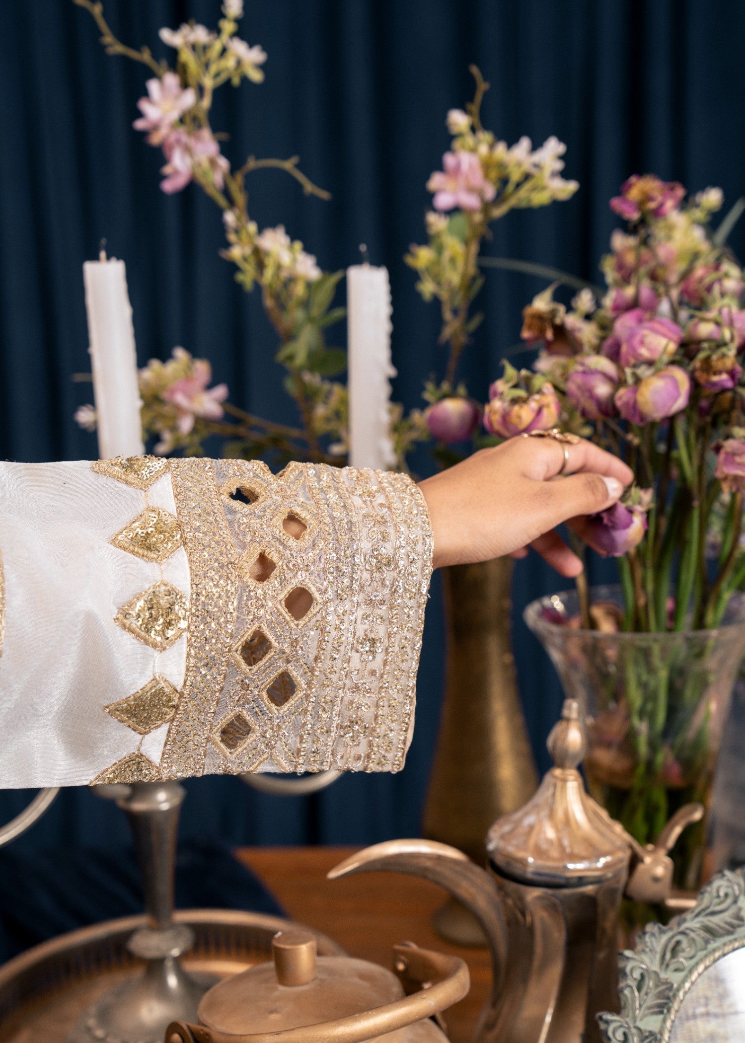 Raw Silk Embroidered Maxi with Organza Dupatta Online in Dubai UAE Abudhabi Ajman Sharjah