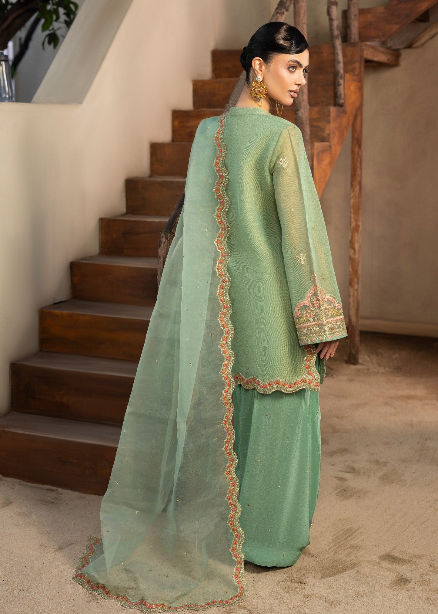 Raw Silk Embroidered Mint Green Kurta Suit Online in KSA Riyadh Saudi Arabia Oman Bahrain Qatar