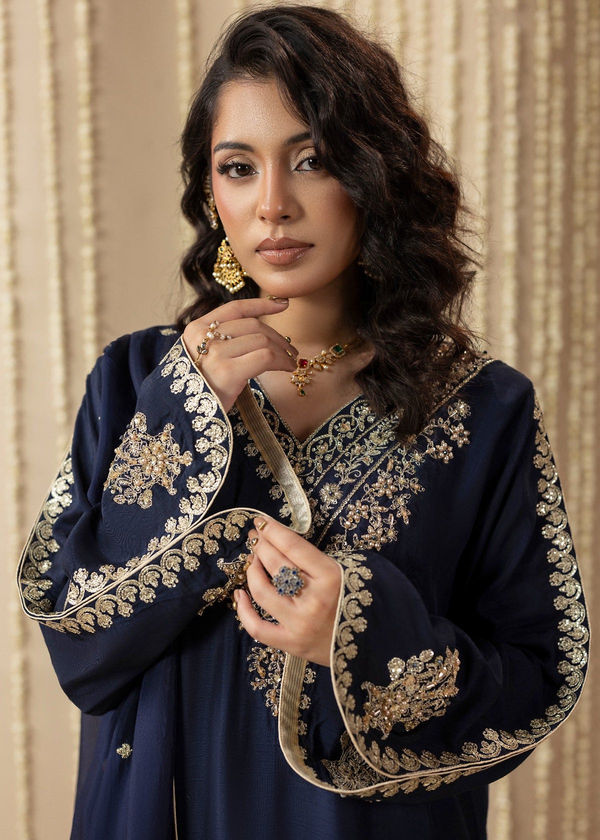 Raw Silk Kaftan Midnight Blue with Heavy Embroidery Online in Dubai UAE Abudhabi Ajman Sharjah