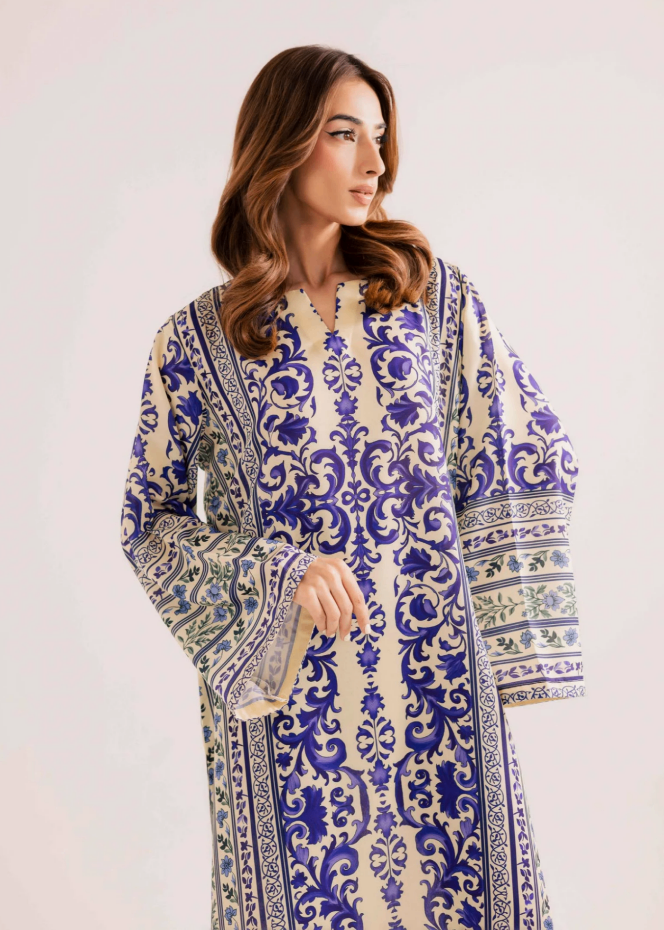 Raw Silk Kaftan with Sublimation Print Online in Dubai UAE Abudhabi Ajman Sharjah