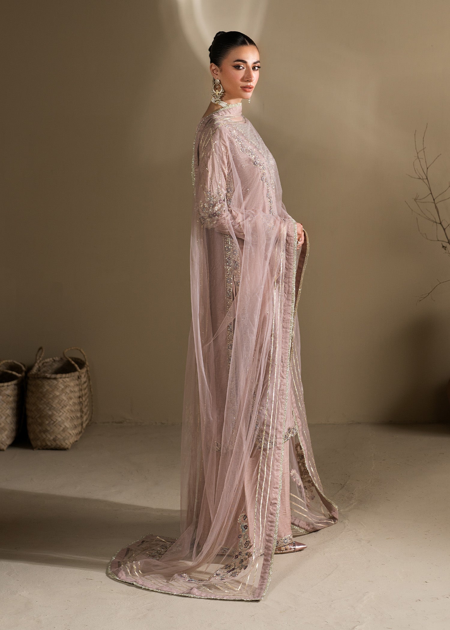 Raw Silk Lilac Embroidered Partywear Suit Online in Sri Lanka India Australia