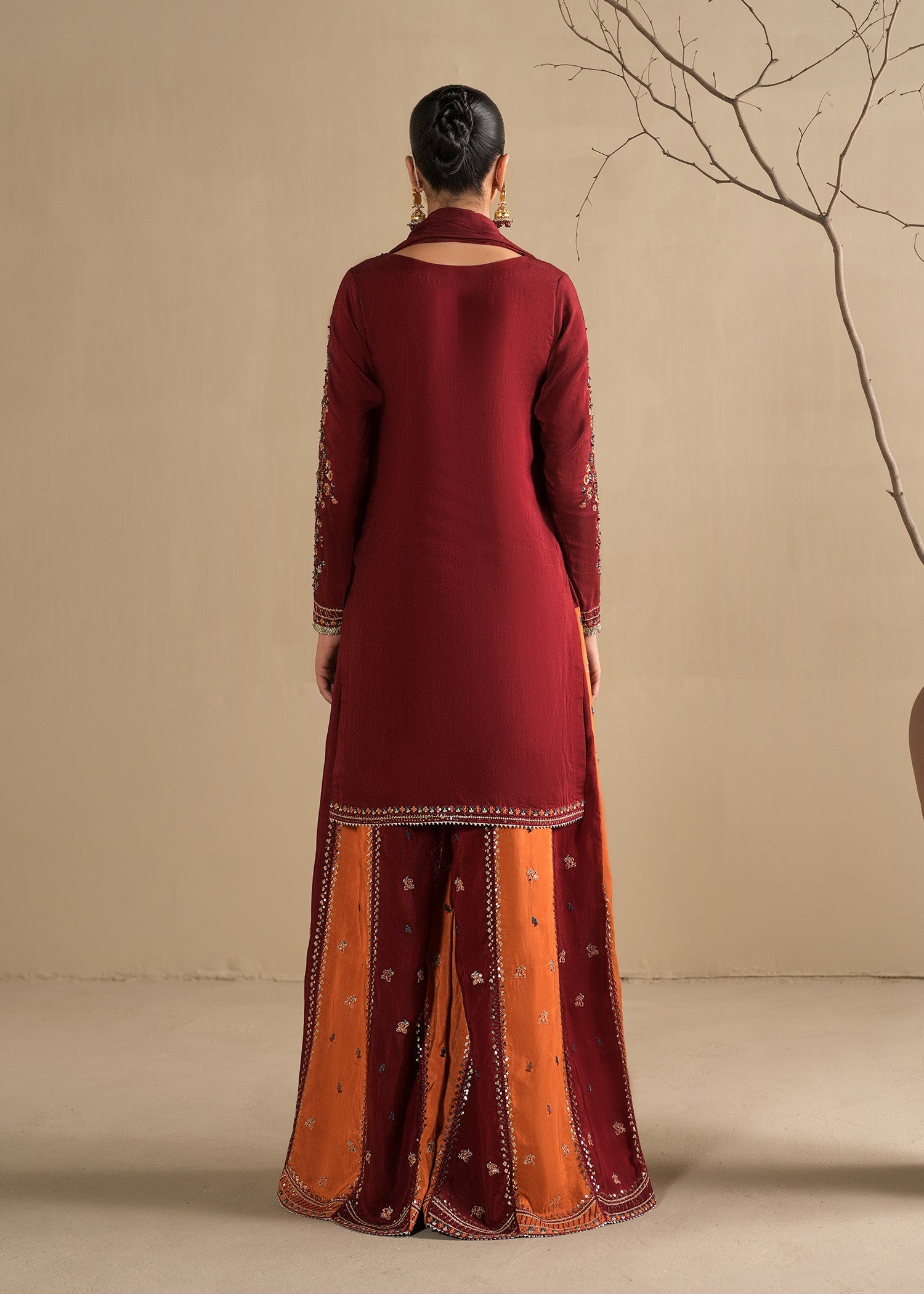 Raw Silk Maroon Festive Wear Sharara Online in Sri Lanka India Australia