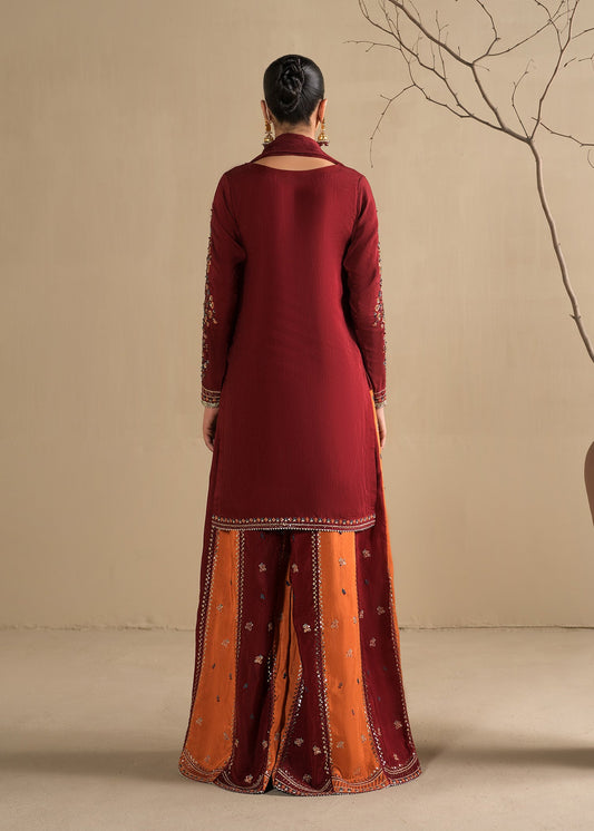 Raw Silk Maroon Festive Wear Sharara Online in Sri Lanka India Australia