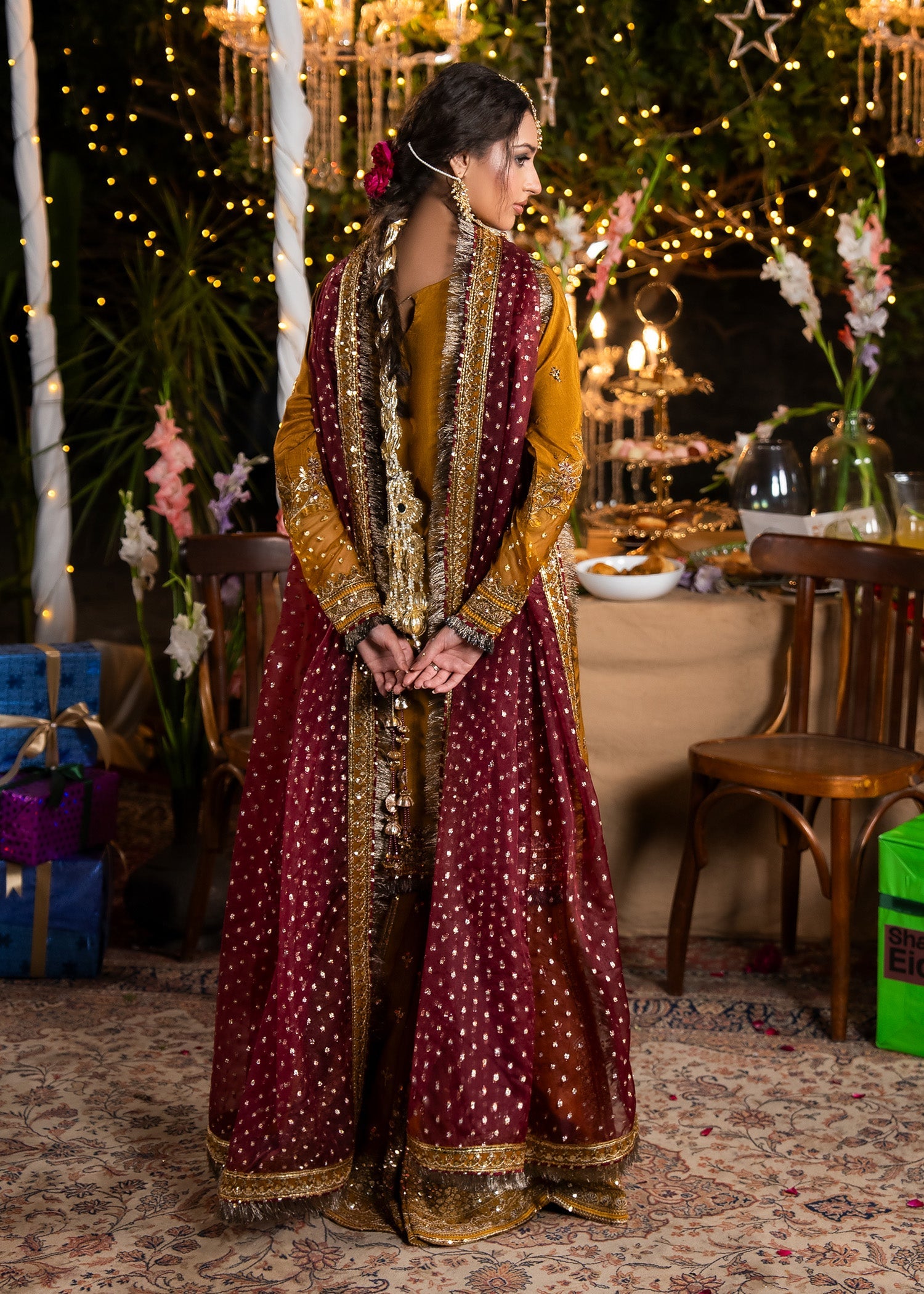 Raw Silk Mustard Sharara Gharara for Women Online in Dubai UAE Abudhabi Ajman Sharjah