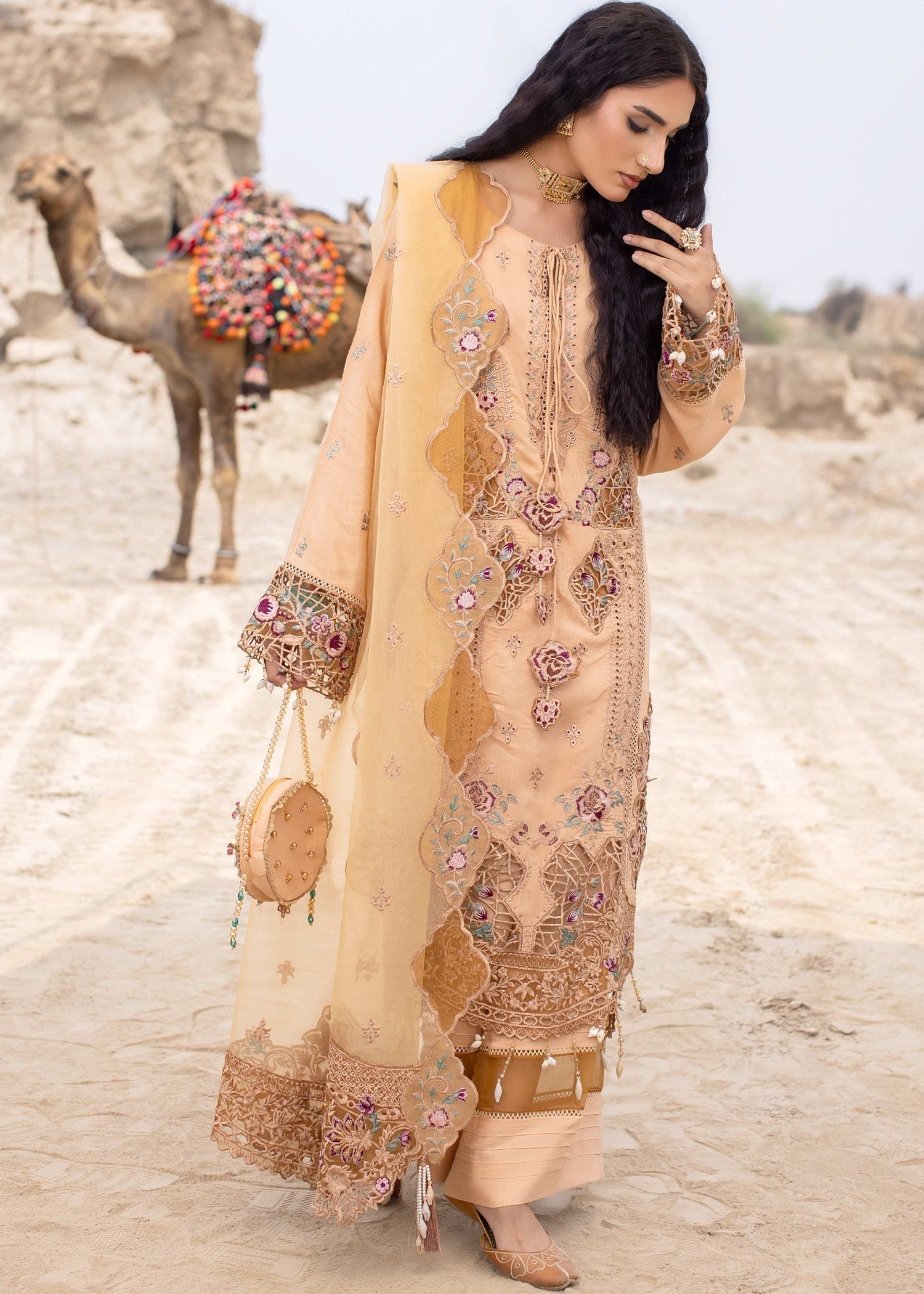 Raw Silk Tan Brown Partywear Salwar Suit Online in Dubai UAE Abudhabi Ajman Sharjah
