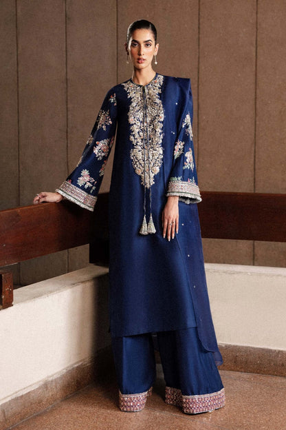 Navy Blue Handmade Raw Silk Suit