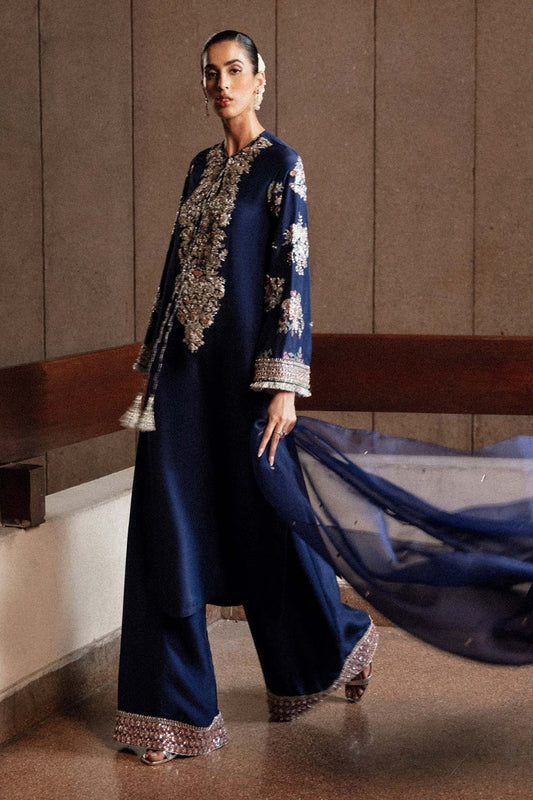 Navy Blue Handmade Raw Silk Suit