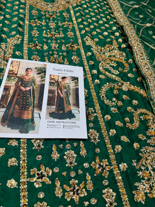 Green Hand Embellished Raw Silk Sharara
