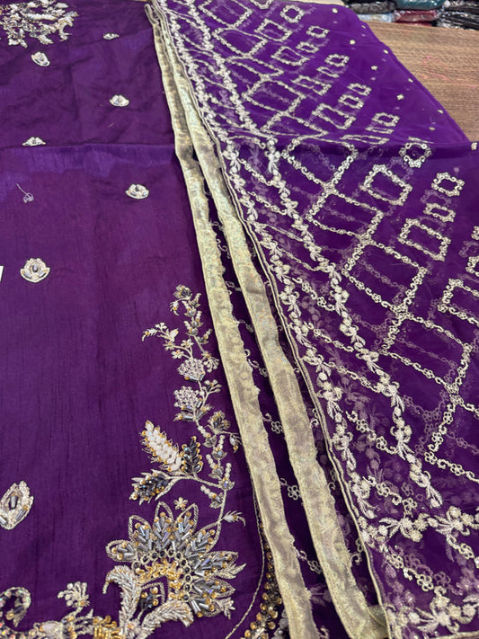Purple Handmade Raw Silk Suit