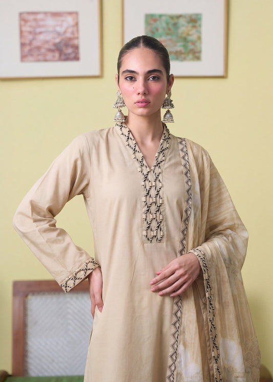 Ready to Wear Beige Lacework Lawn Outfit Online in Dubai DXB UAE Abudhabi Meena Bazaar