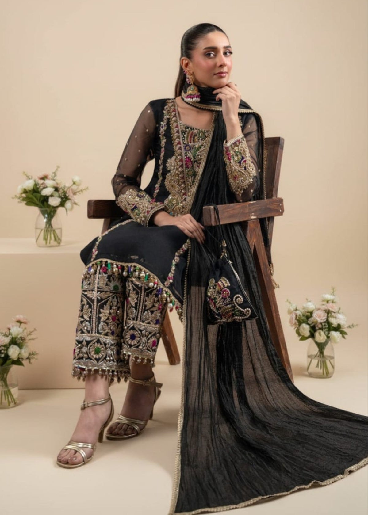 Ready to Wear Black Organza Designer Salwar Suit Online in Dubai DXB UAE Abudhabi Meena Bazaar