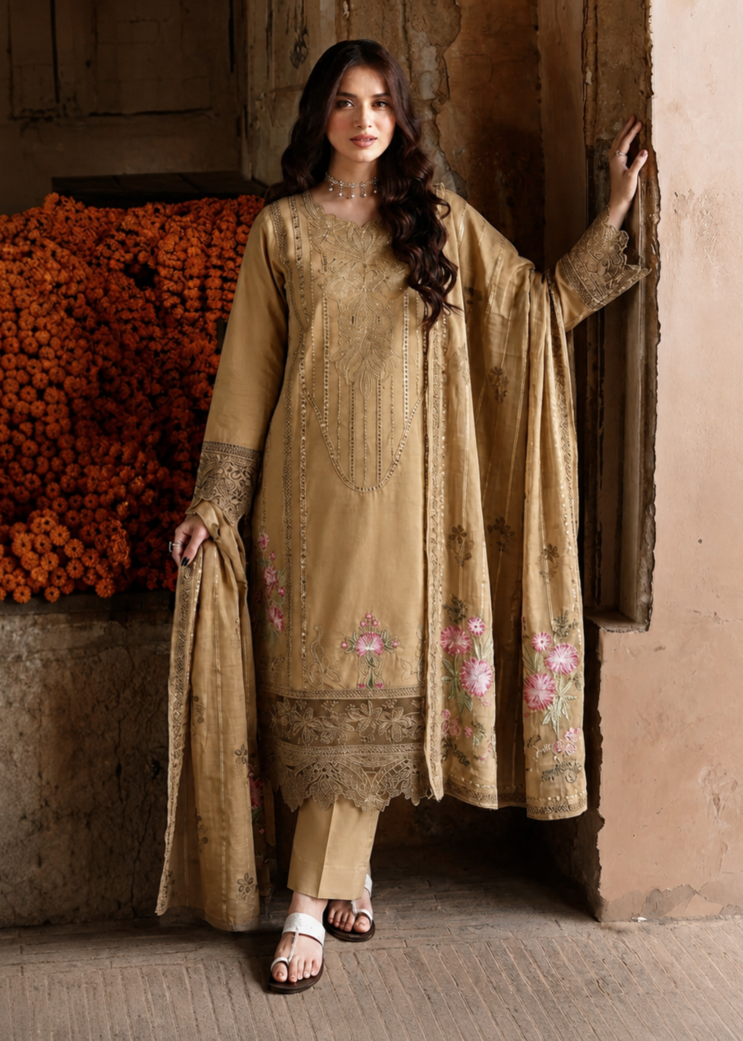Ready to Wear Brown Lawn Kurta Pajama Online in Sri Lanka India Australia
