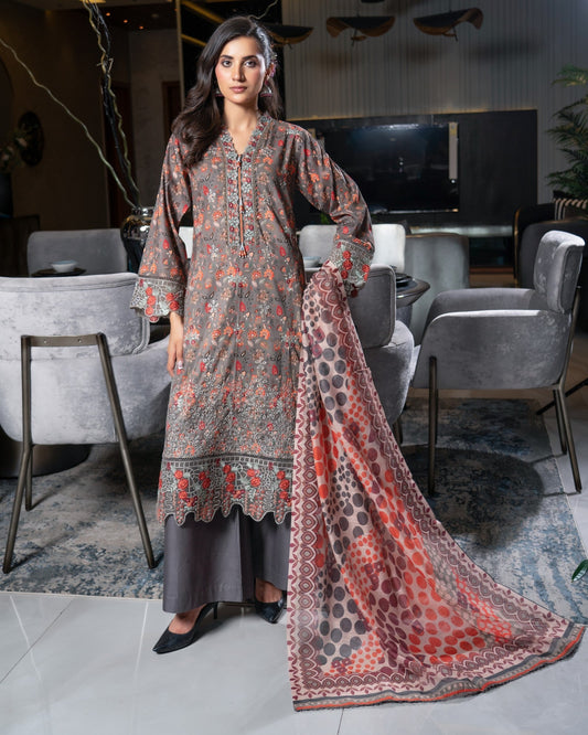 Ready to Wear Brown Patchwork Lawn Suit Online in UK USA Canada