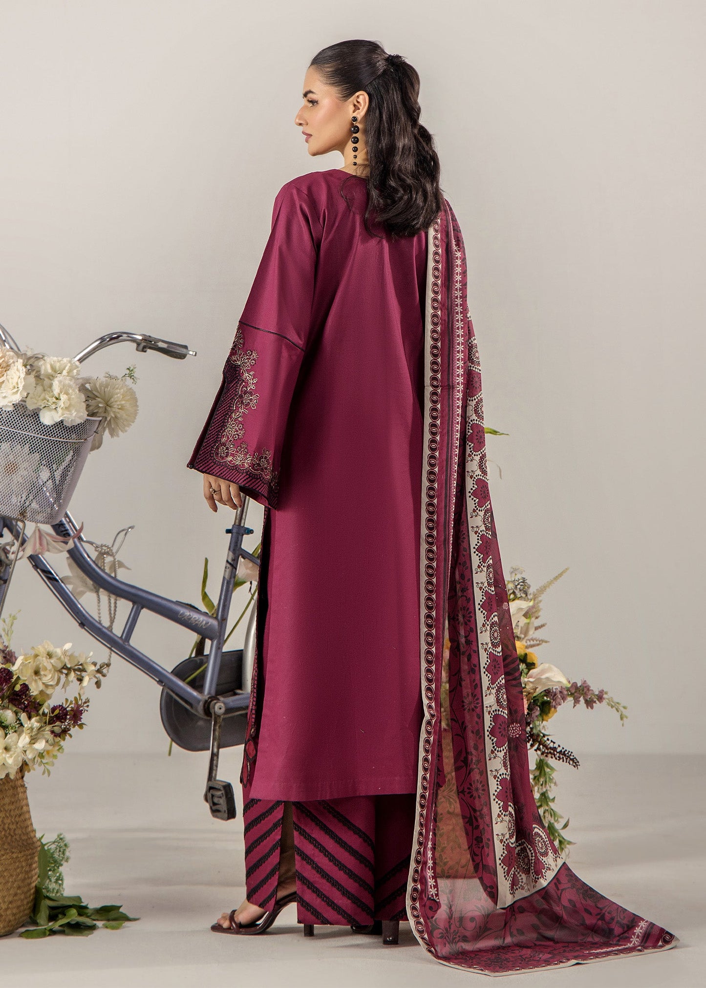 Ready to Wear Maroon Lawn Embroidered Suit Online in Dubai DXB UAE Abudhabi Meena Bazaar