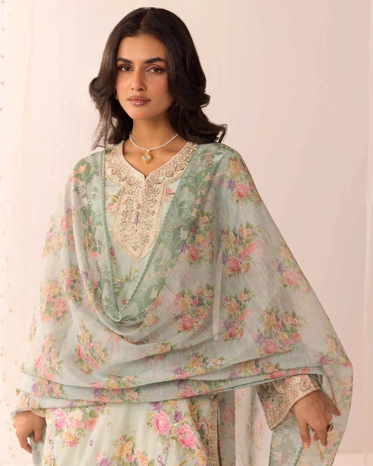 Ready to Wear Mint Green Creepy Cotton Suit Online in UK USA Canada