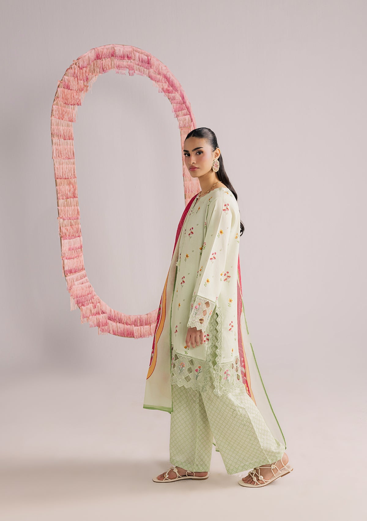 Ready to Wear Mint Green Lawn Kurta Palazzo Online in Dubai UAE Abudhabi Ajman Sharjah