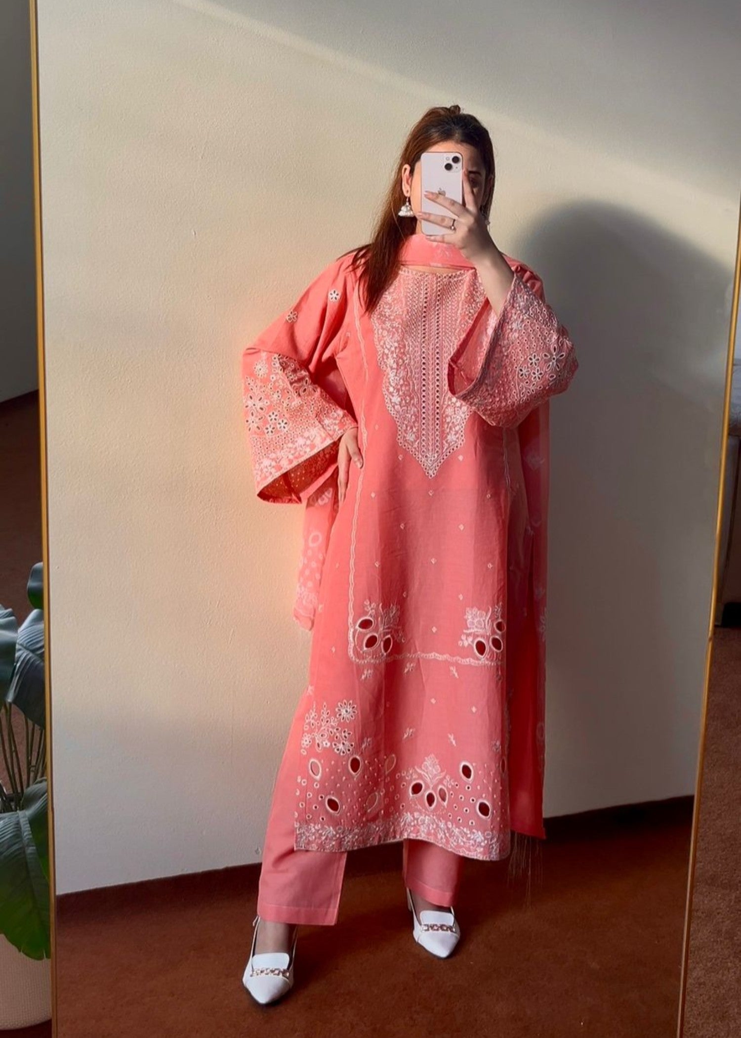 Ready to Wear Peach Embroidered Suit Online in Sri Lanka India Australia