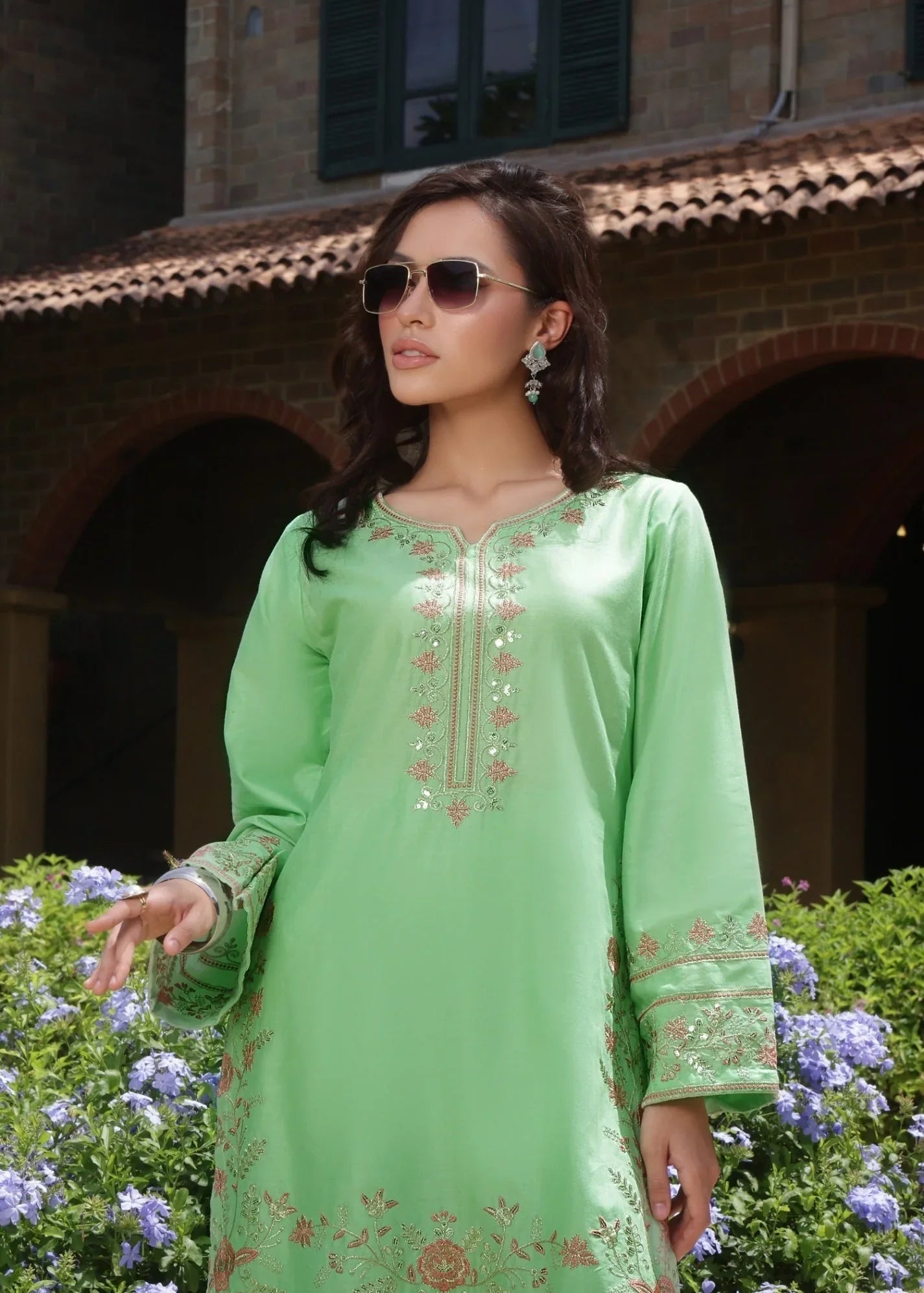 Ready to Wear Pistachio Green Embroidered Suit Online in UK USA Canada