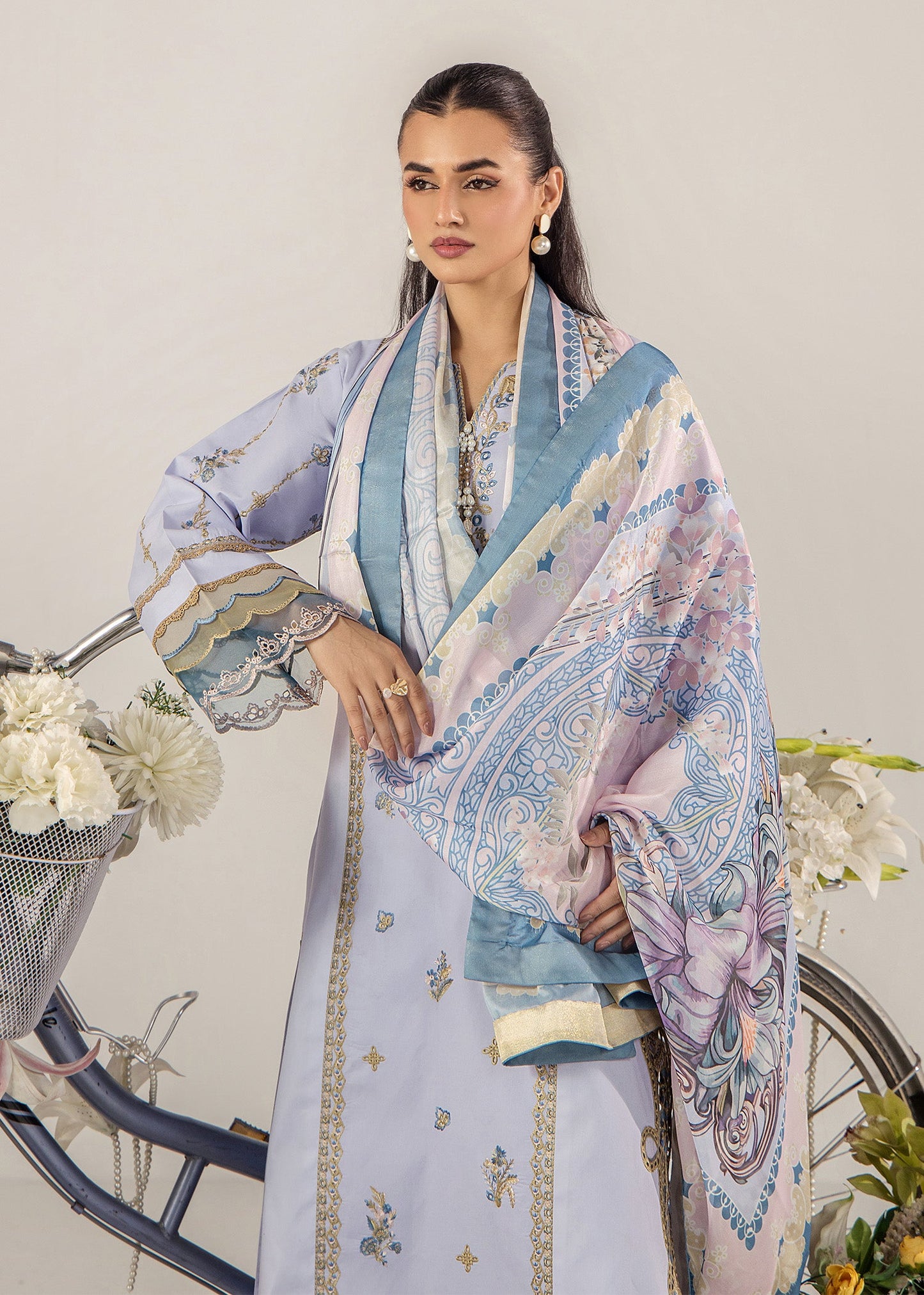 Ready to Wear Purple Ash Embroidered Lawn 3 Piece Suit Online in Sri Lanka India Australia