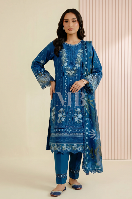 ready to wear pakistani cotton suit in blue online in dubai uae abudhabi