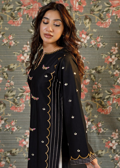 Black Embroidered A-Line Kurta Online in UK USA Canada