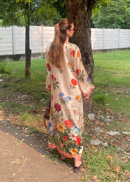 Ladies Satin Silk Printed Kaftan Online in KSA Riyadh Saudi Arabia Oman Bahrain Qatar