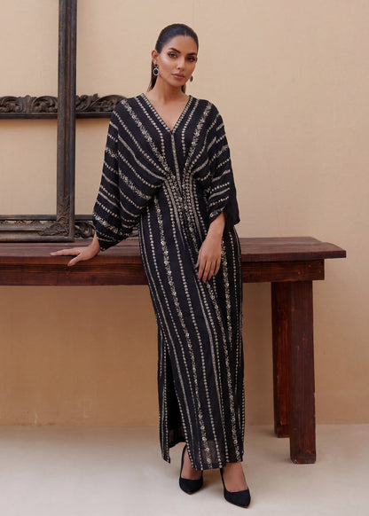 Shop Black Embroidered Kaftan Online in KSA Riyadh Saudi Arabia Oman Bahrain Qatar