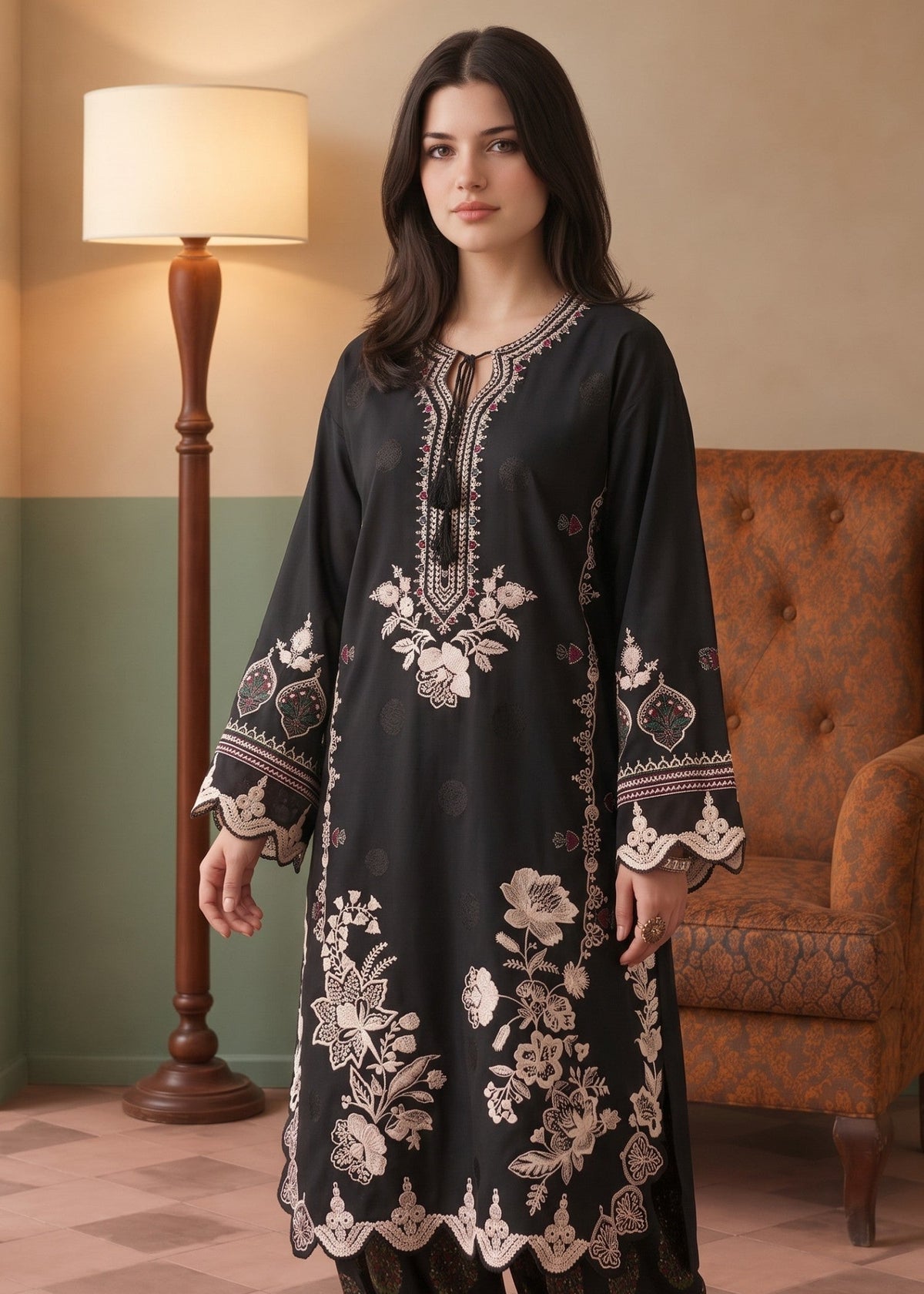 Black Embroidered Summer Wear Kurta Set Online in UK USA Canada