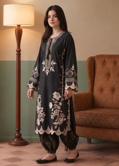Black Summer Wear Lawn Cotton Kurta Set Online in UK USA Canada