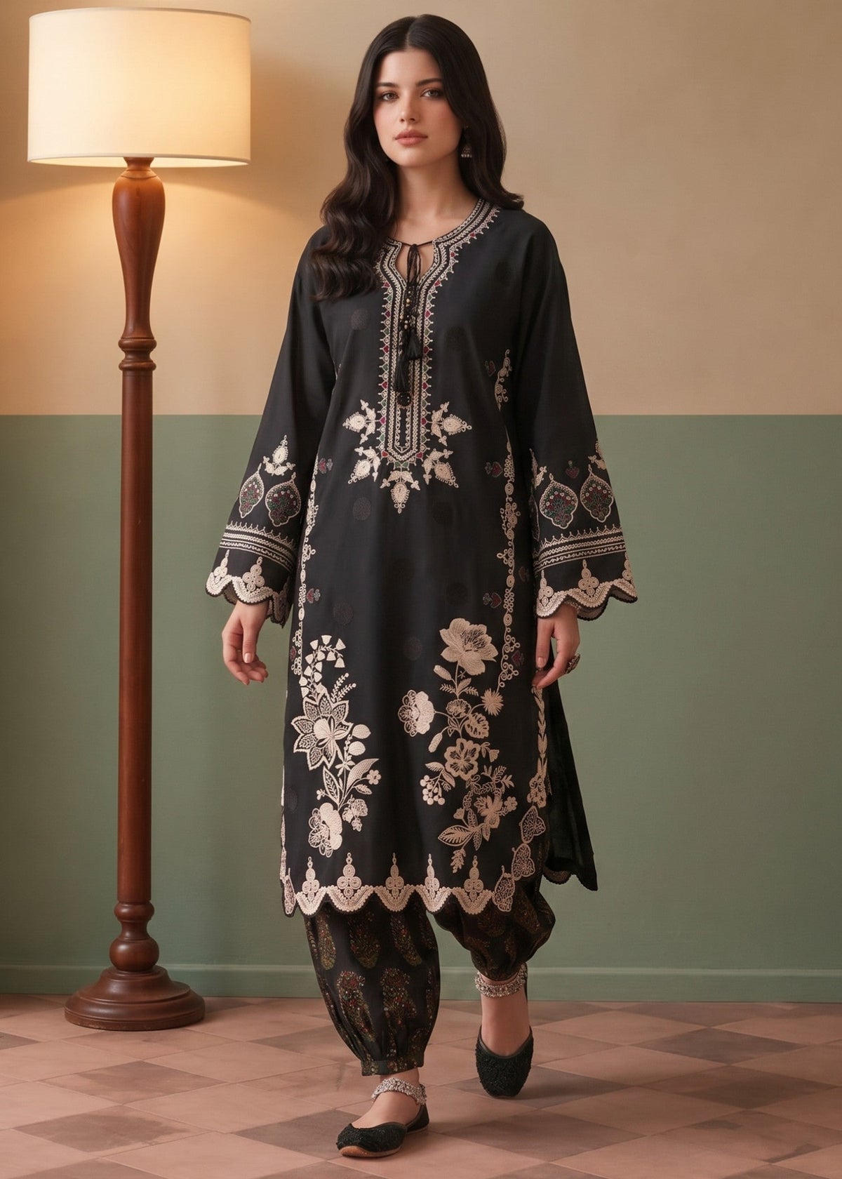 Ladies Black Patiala Shalwar Kurta Set Online in KSA Riyadh Saudi Arabia Oman Bahrain Qatar