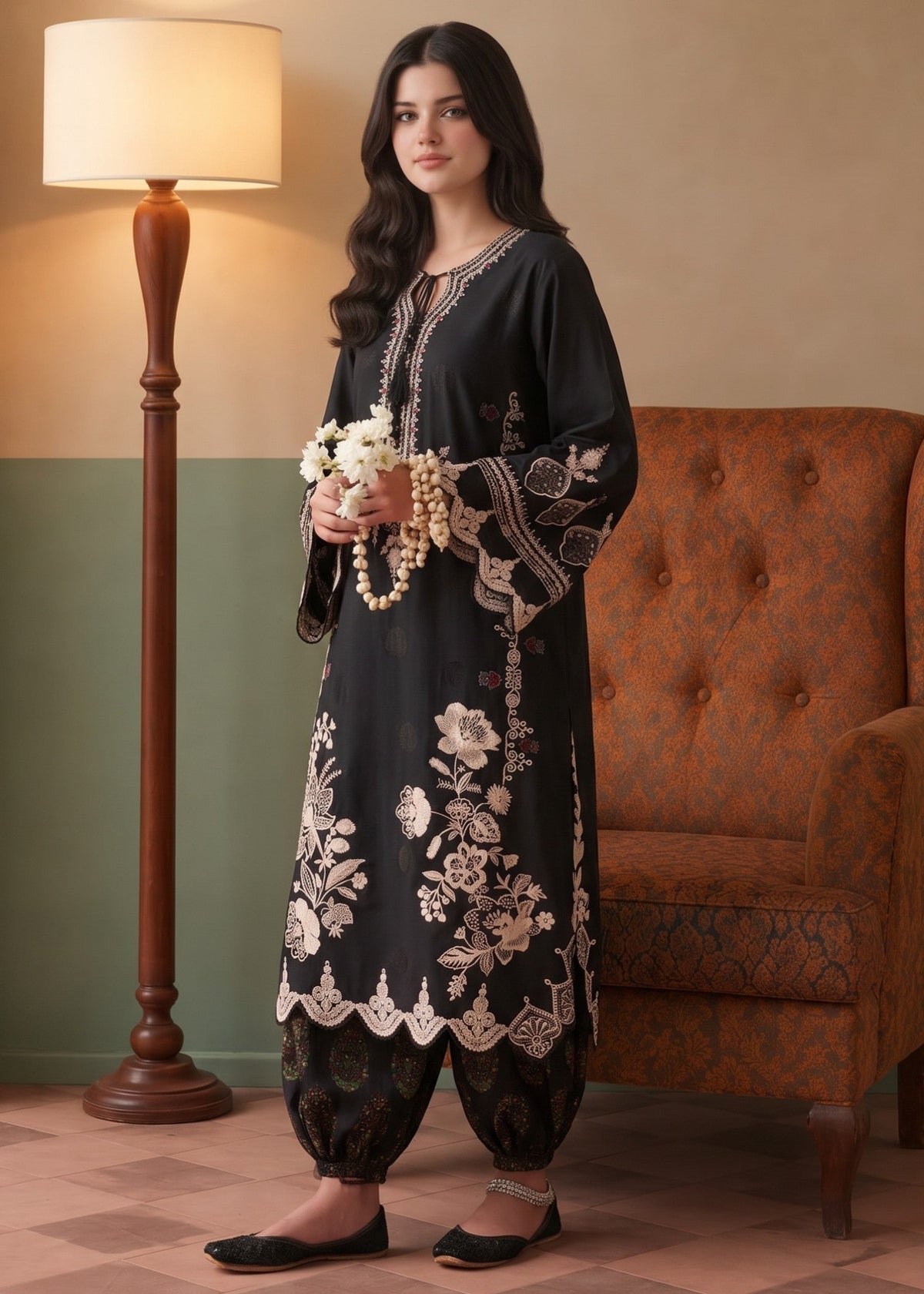 Pakistani Black Lawn Cotton Kurta Set Online in Sri Lanka India Australia