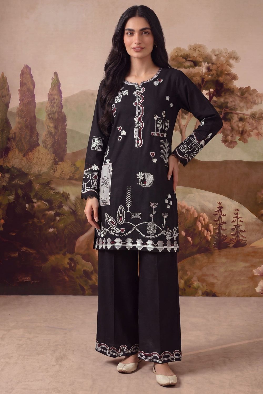 Black Embroidered Cotton Kurta Set Online in Dubai UAE Abudhabi Ajman Sharjah