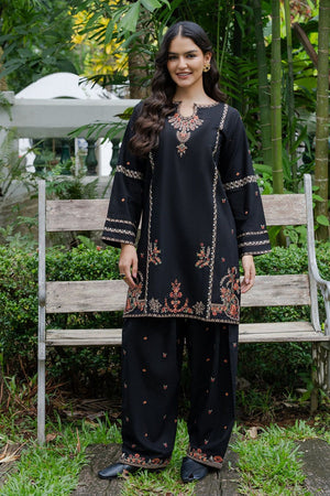 Black Embroidered Khaddar Kurta Set Online in Dubai UAE Abudhabi Ajman Sharjah