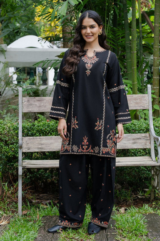 Black Embroidered Khaddar Kurta Set Online in Dubai UAE Abudhabi Ajman Sharjah