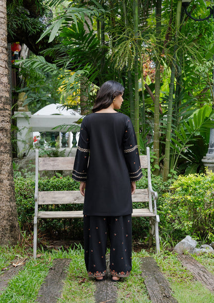 Black Embroidered Khaddar Kurta Set Winter Collection Online in Dubai DXB UAE Abudhabi Meena Bazaar