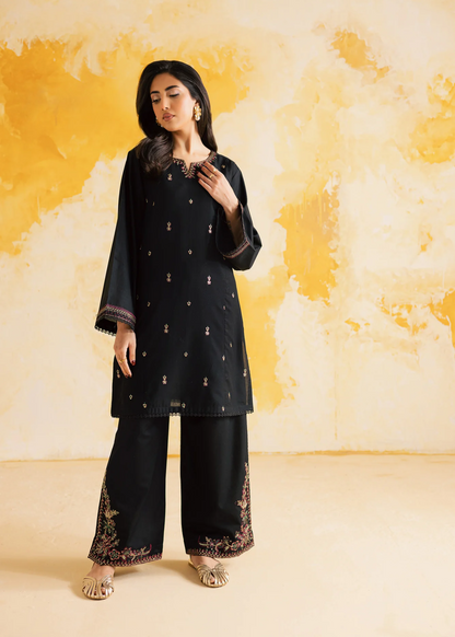 Black Embroidered Lawn Kurta Set Online in Dubai DXB UAE Abudhabi Meena Bazaar