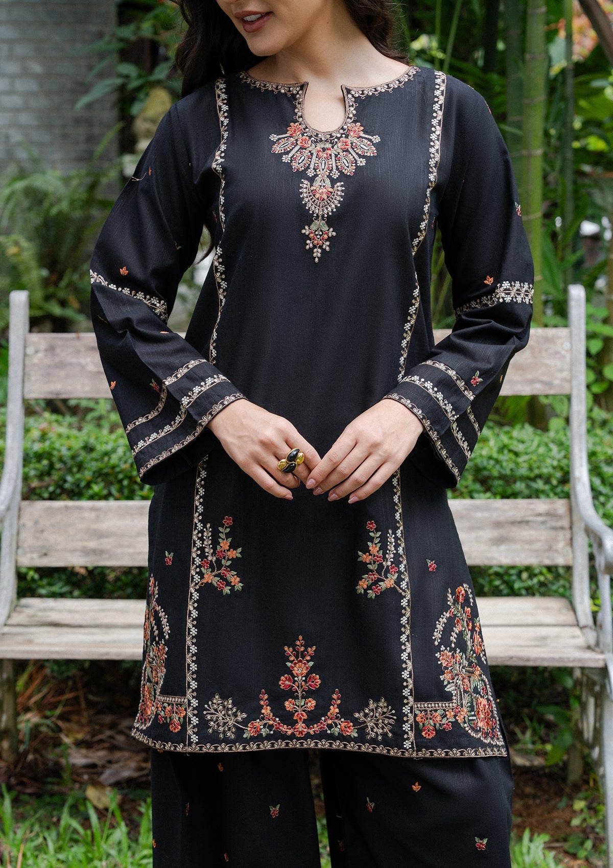 Black Khaddar Straight Kurta with Trouser Online in Sri Lanka India Australia