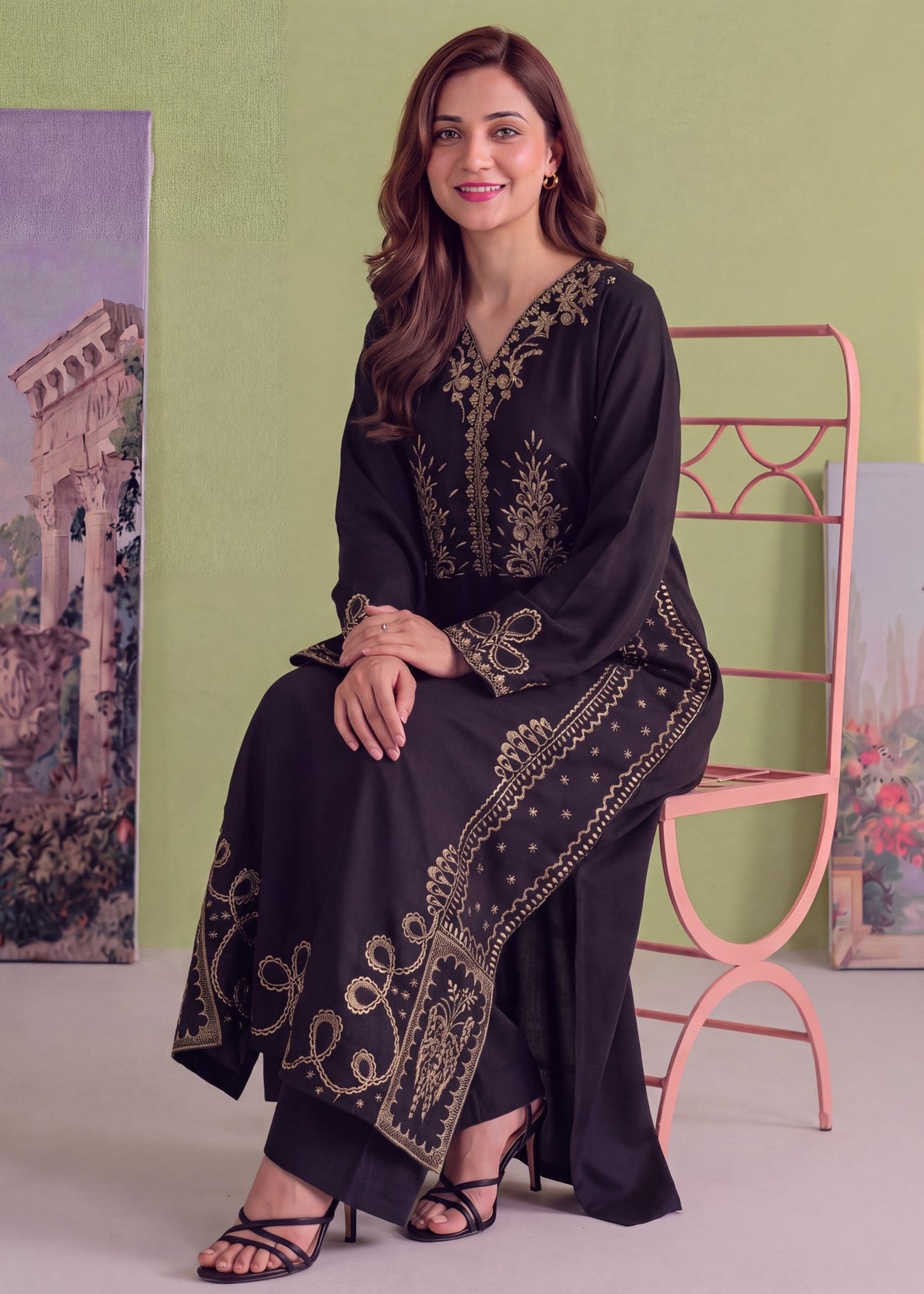 Black Linen Kaftan Daily Wear Online in Dubai UAE Abudhabi Ajman Sharjah