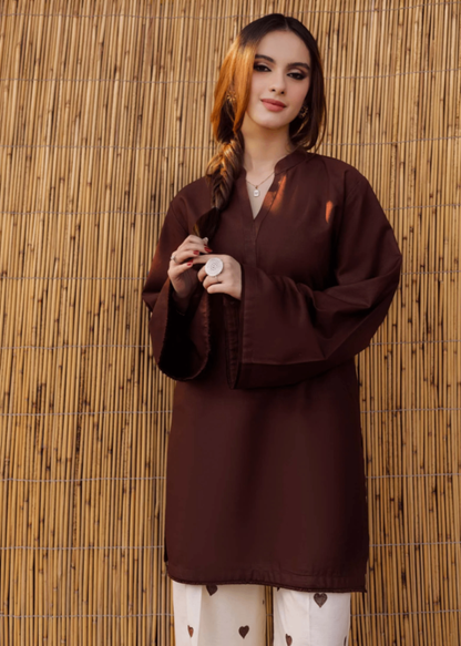 Dark Brown Embroidered Lawn 2 Piece Pakistani Kurta Set Online in KSA Riyadh Saudi Arabia Oman Bahrain Qatar